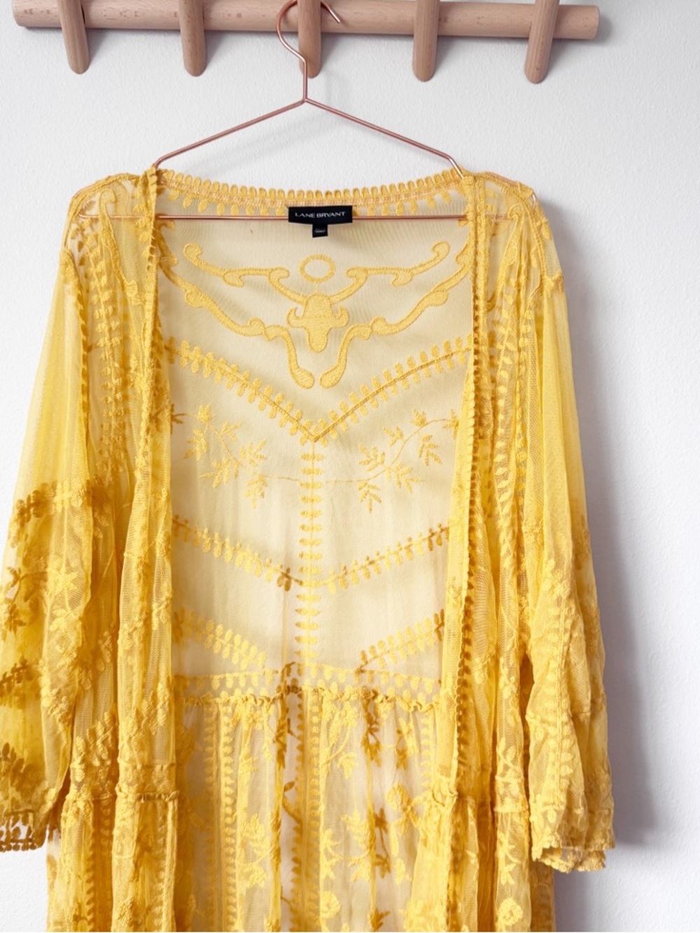 Lane Bryant Yellow Sheer Embroidered Kimono - Picture 3 of 11